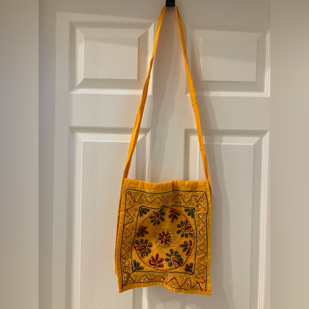 Embellished fabric crossbody bag
